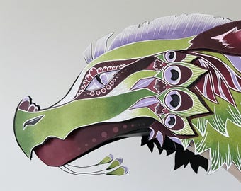 Dragon Hand Puppet - Zephyr - Handcrafted Paper Dragon - Dragon Birthday Party Prop - @kali_Scales Original Art
