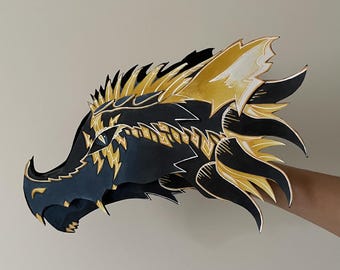 Hand-Painted Paper Dragon Puppet - Themed Birthday Party Favor - Halloween Costume Accessory - Ready To Ship
