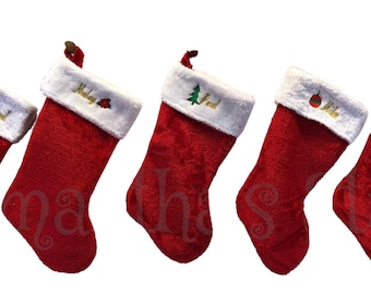 Personalized Embroidered Traditional Red Christmas Stocking, Custom Christmas Family stocking