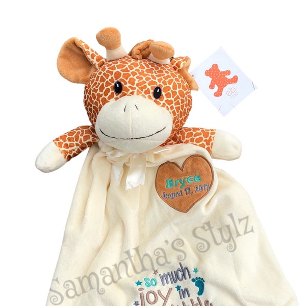 Personalized Giraffe Blanket, Baby Girls Soft toy, Baby Boy Snuggle blanket, Cosy Baby Toy, New baby toy, Senory childs toy, Kids blanket,