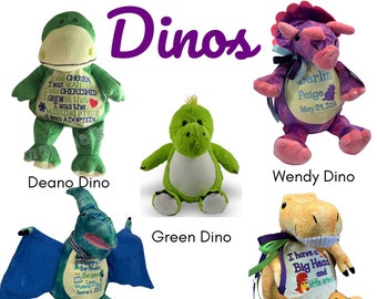 Personalized Dinosaur gift, Birth Announcement stuffed Dino, Adoption Stuffed Animal, Custom Sensory Support Plush Toy