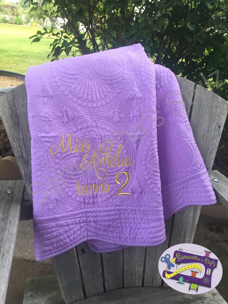 Heirloom Baby Quilt Purple Embroidered Quilt Baby Blanket Etsy