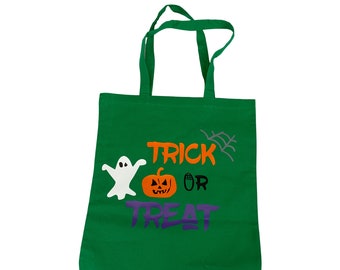 Green Canvas Printed Trick or treat bag, Custom Canvas Halloween treat bag