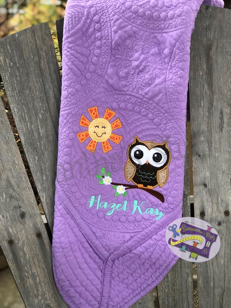 Heirloom Baby Quilt Purple Embroidered Quilt Baby Blanket Etsy