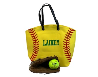 Custom Softball Mom bag, Custom Embroidered Canvas Sport Tote, Extra Large Softball tote bag