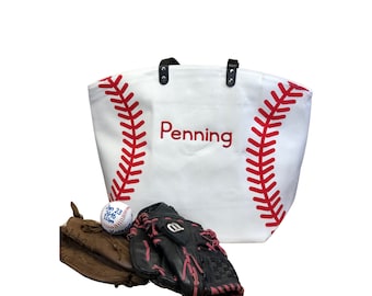 Custom Baseball mom Tote bag, Personalized Large Canvas Sport Tote, Embroidered Baseball gameday Stadium bag