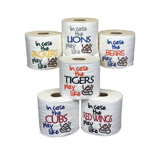 Sports themed toilet paper, Sports Toilet paper, Novolity toilet paper, Embrodary toilet paper. Fun humour toilet paper, Toilet paper gift image 1