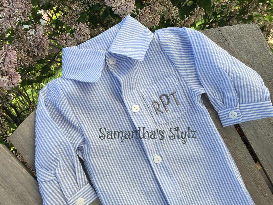 Baby Boy Coming Home Outfit, Bring Home Outfit, Seersucker Baby Gown