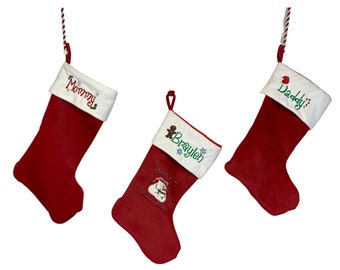 Personalized Embroidered Luxurious Christmas Stocking, Custom Embroidered Lined Christmas Stocking, Custom Baby's First Christmas Stocking