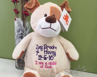 Personalized stuffed Puppy, Personalized Stuffed Dog, Keepsake, Personalized baby gift, Stuffed Animal Adoption Gift, Baby Shower gift