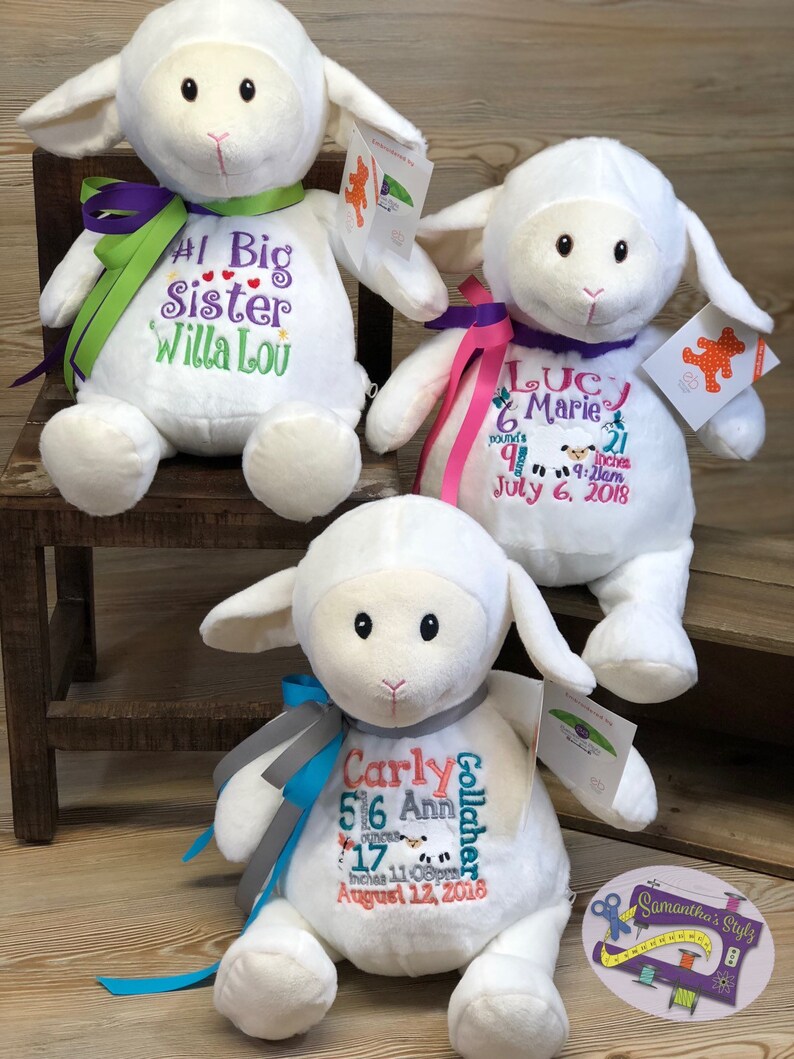 Custom Embroidered Stuffed Lamb Gift Personalized First Etsy