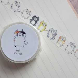 Mii-chan by Spica Katzen Washi Masking Tape, 15mm x 7m Original Künstler Cat Washi aus Japan, Aquarell Süßes Katzen Washi Tape