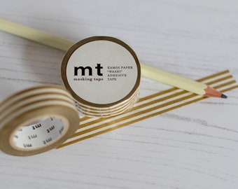 MT Border Gold 2 Stripe Washi Tape, Authentic Japanese Washi Masking Tape,  Journal Stickers, Gold Stripe Patterned Planner Tape