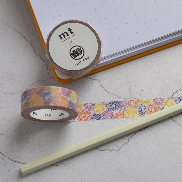 MT Sou Sou Kiku Zukushi Japanese Washi Masking Tape, Multicolour Floral Washi Tape, Journal Stickers, Patterned Washi Planner and Craft Tape
