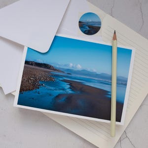 Minikaart kaart Noord-Wales kust, Welsh Sea View Photography, Snowdonia-fotokaart, Criccieth Beach, Eryri-kaart en bijpassende stickerzegel