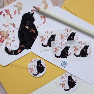 Ensemble de carnets de notes chat automne avec autocollants assortis, 6 carnets plats et enveloppes, lot de cartes de correspondance chat, carnets de cartes postales oeuvre d'art originales chaton