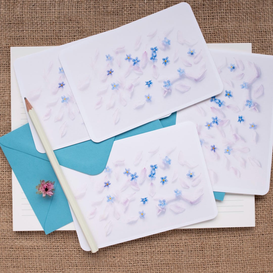 Forget-me-not Luxury Notelets Set With Blue Envelopes, Handmade in the ...