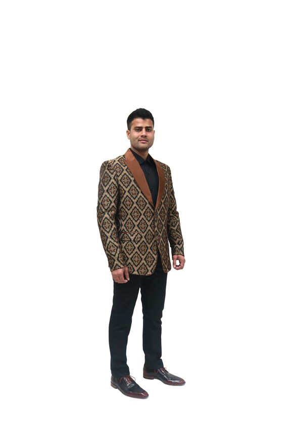 Brocade Art Silk Tuxedo Jacket: Custom Banarasi Wedding Blazer
