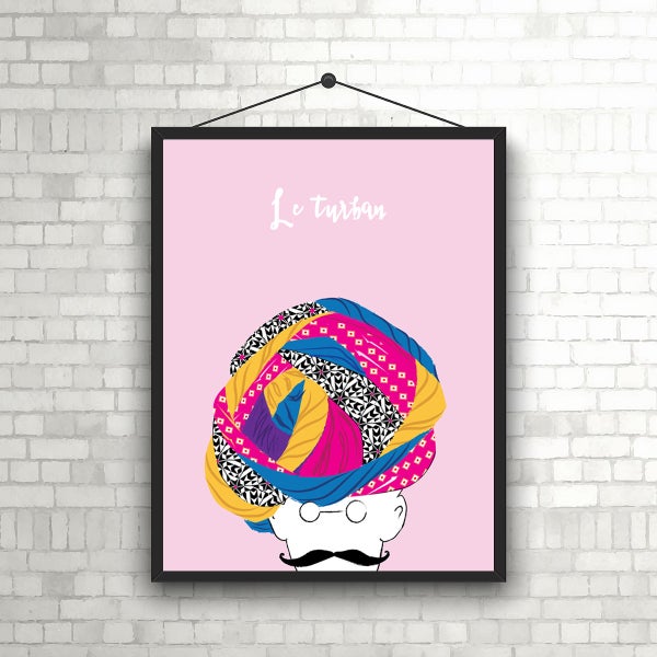 Le Turban- Indian Rajasthani Man with Mustache and Colorful Turban// Turban Art// Indian Turban Art// Indian Turban Digital Print