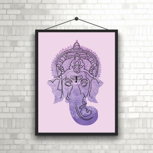 Ganesha Digital Print // Ganesha Digital Art // Ganesha Purple Mandala // Ganesha Wall Frame // Ganesha Printable Art // Ganesh Art