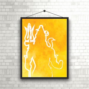 Shiva Wall Art/ Shiva Digital Art/ Shiva Digital Print/ Shiva Watercolor Print/ Lord Shiva Printable Art/ Shiva Wall Frame/ Yellow Shiva Art