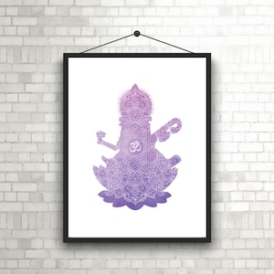 Goddess Saraswati Purple Mandala Art Print (Digital Download)
