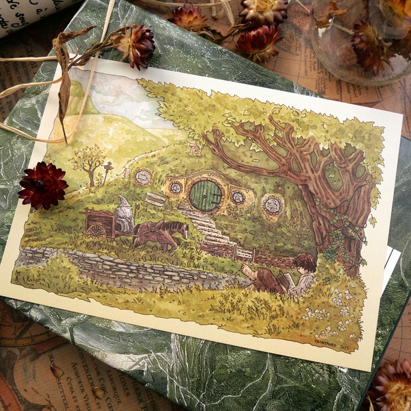 THE SHIRE - Fanart Petit Print format A5 - Impression d'Art - Tirage limité - Le Seigneur des anneaux Lotr The hobbit la comté hobbitbourg