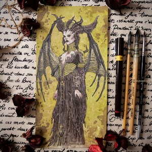 LILITH Oeuvre originale Encre et aquarelle fanart Diablo IV dark fantasy démon lilith gaming geek video game art image 3