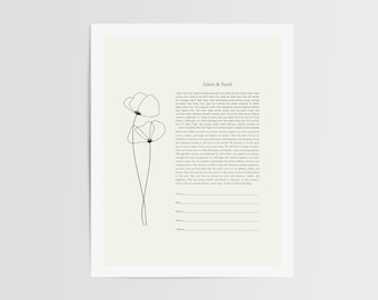 Minimalist Floral Ketubah, Modern Jewish Wedding Vows (PDF)