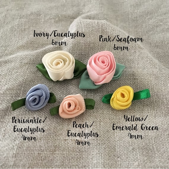 Red Rose Appliques Offray Small Rolled Rose Satin Flowers X 10 pcs Emerald