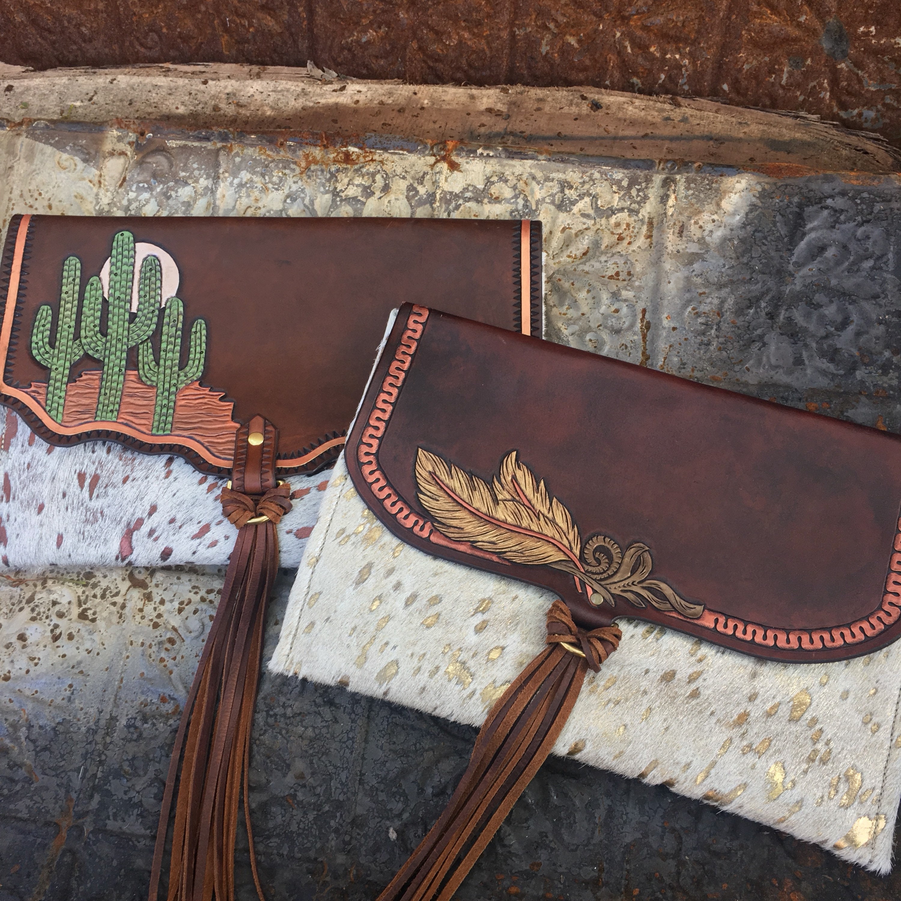 Hand tooled Leather Clutches SALE Etsy