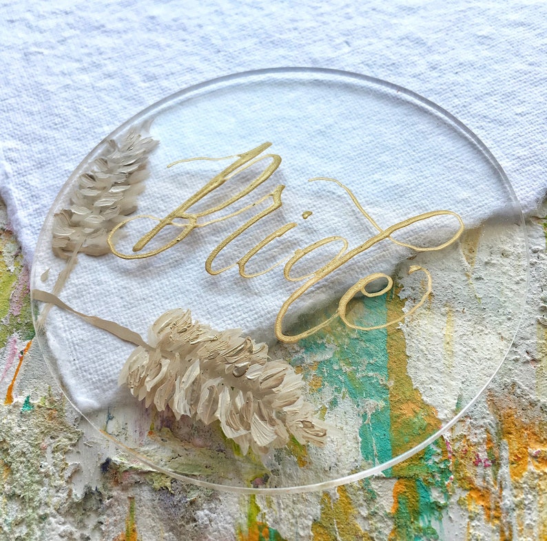 Transparent Place Cards Painted Place Cards See Through Painted Acrylic Place Cards Pampas Grass Place Cards Pampas Grass Wedding