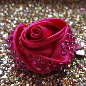 Small pink, rose hair flower with swarovski crystals
