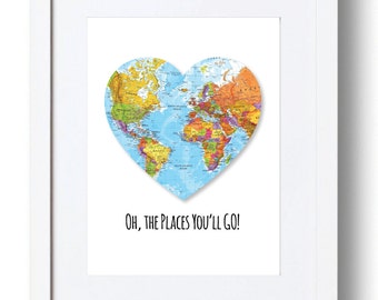Oh the Places You&#39;ll Go, Dr Seuss Wall Art, Dr Seuss Quote, Nursery Wall Art, Map Art, Graduation Gift