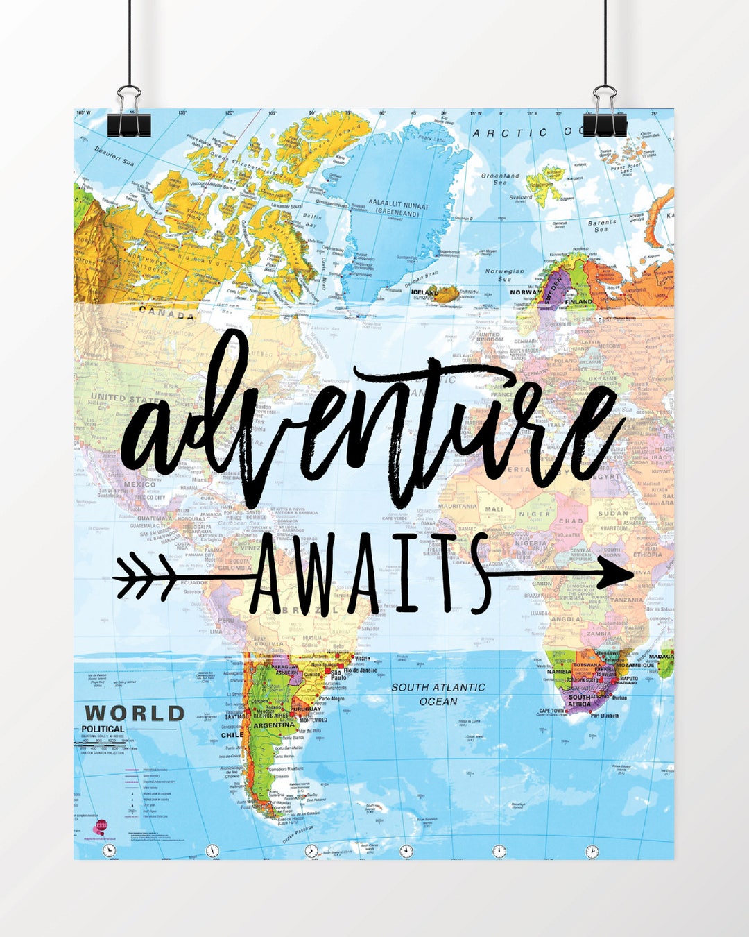 Adventure Awaits, Art Print, Wall Decor, Map Art, Graduation Gift, Gift