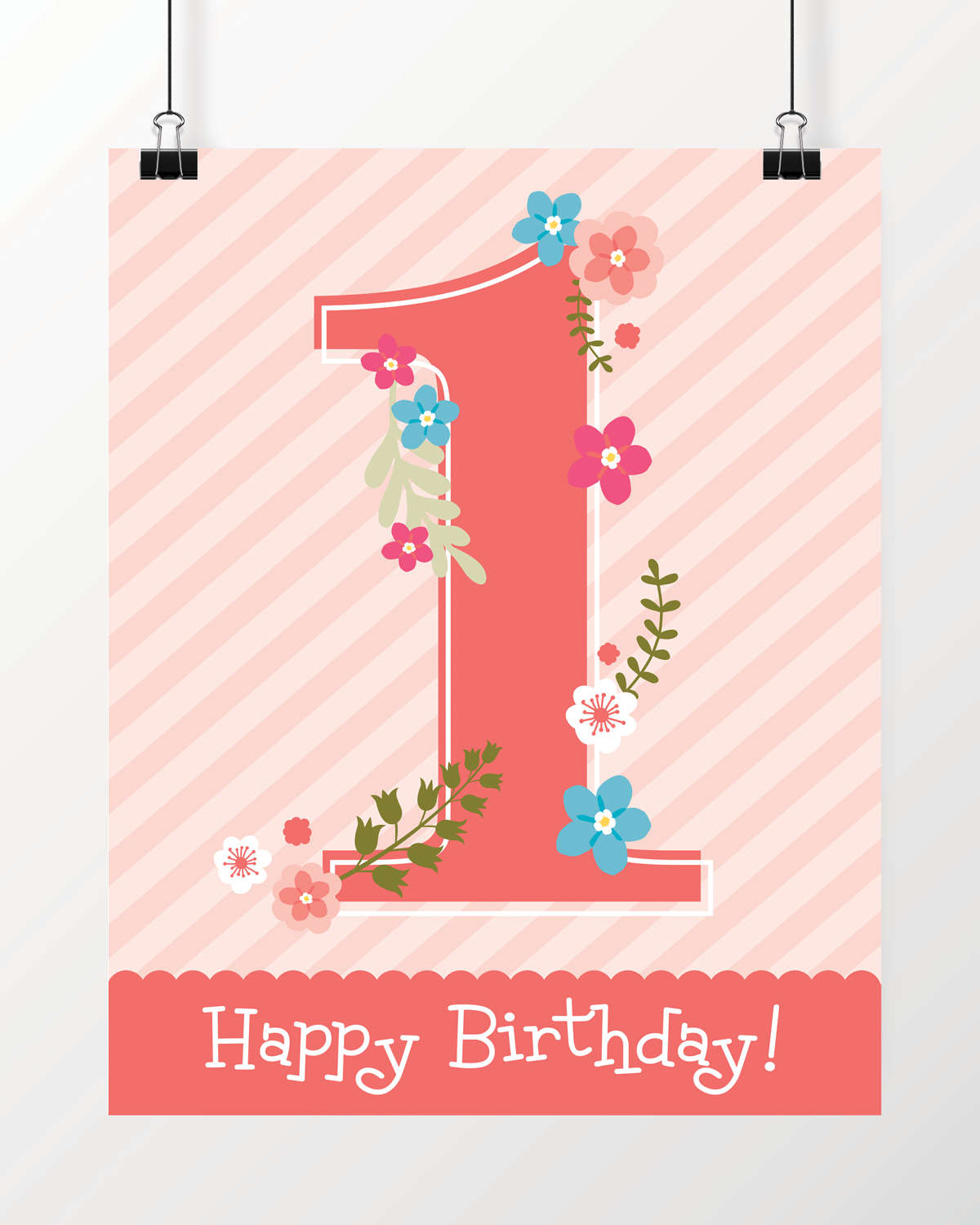 1ST Birthday Printable Poster Baby Party Decor Baby Girl Etsy