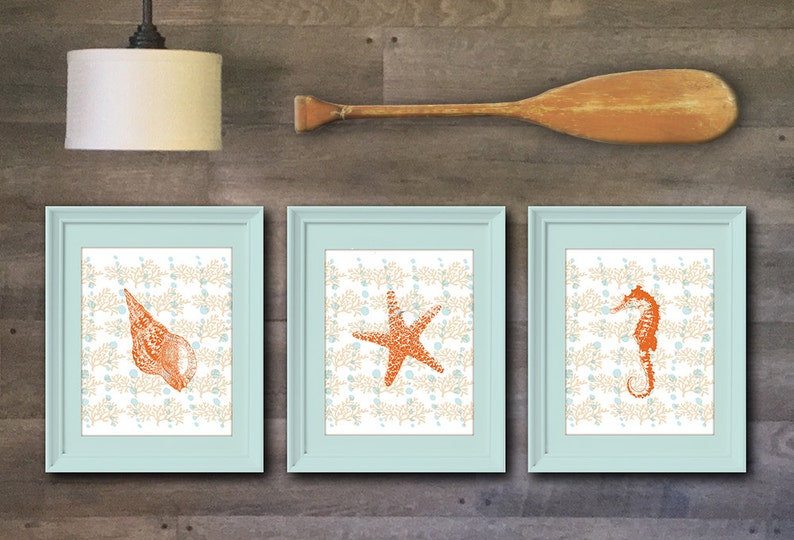 Under the Sea, Beach Home Decor, Starfish and Coral, Digital Art Print