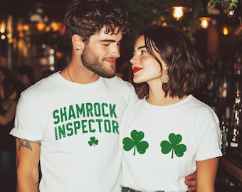 Retro St Patricks Day Couples Shirt, Matching St Paddys Day Shirts, Shamrock Inspector Shirt, St Patty Tee, Shamrock Shirt Funny Irish Shirt