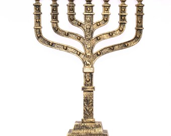 Antique Handmade Candle Holder Menorah Brass Silver and copper Antique 7 Branch Temple MENORAH