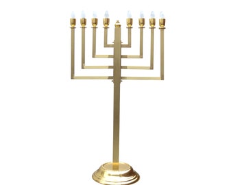 Jewish Handcrafted 9 Branches Large Electric Judaica Menorah Hanukkah Matte Finish Chanukkah Made of Brass Free Shipping