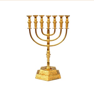 30 Inches Menorah Jewish  Handmade Religious Gold Plated 7 Branch Old Temple Menorah Hanukkah Judaica Free shipping customization possible
