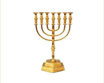 Menorah judía 30 pulgadas hecha a mano oro religioso chapado 7 rama antiguo templo Menorah Hanukkah Judaica Envío gratuito personalización posible
