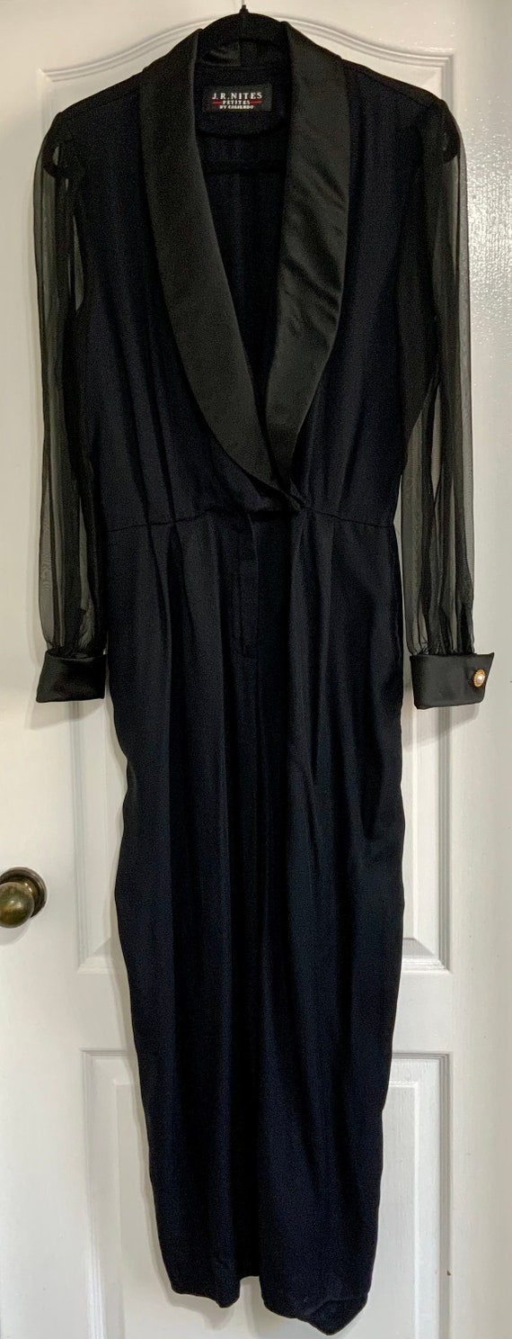 Vintage 1980s Evening Jumpsuit Sheer Chiffon Sleev