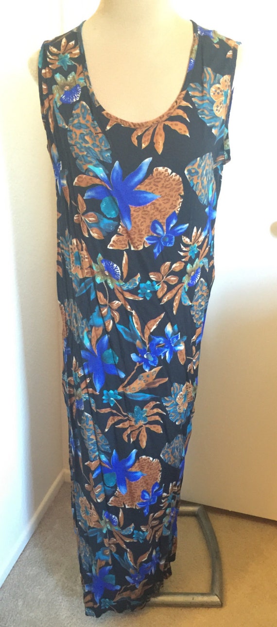 Vintage 90s Maxi Tank Dress with Tropical Ocean P… - image 1