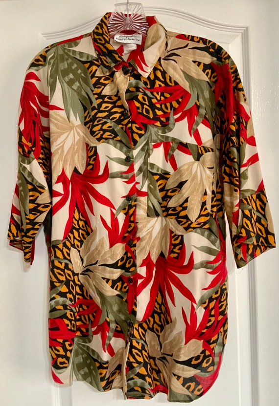 Vintage 1980s Hawaiian Animal Print Shirt