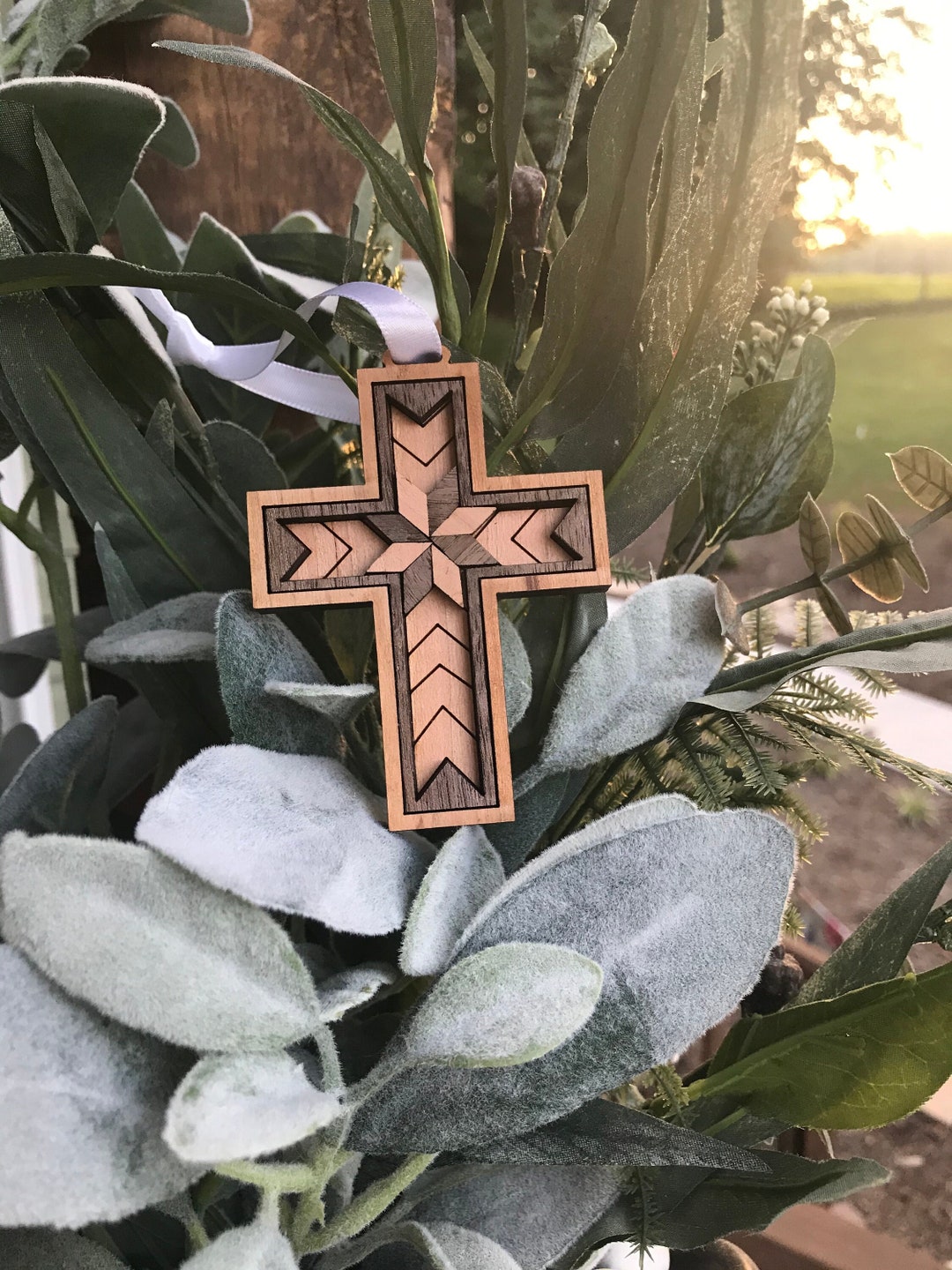 Rustic Wooden Cross Ornaments Barn Star Rustic Cross Etsy