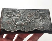 Antique Japanese Meiji Period Bronze Dragon Tiger Box RARE