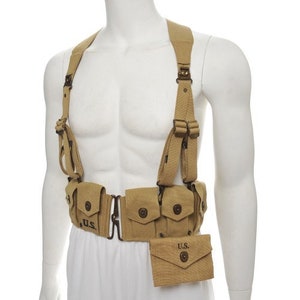M1923 Garand Cartridge Belt, Suspenders, First Aid Pouch Set-Khaki Marked JT&L® 1942