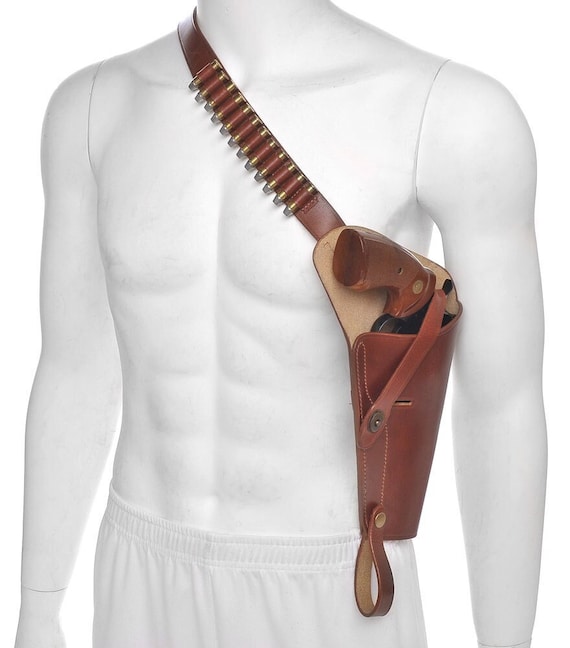 Brown Leather Shoulder Holster with Shell loops fits Ruger GP100, Colt Python, and Smith & Wesson Model 686 L Frame .38 cal revolvers