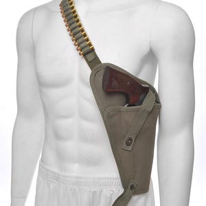 M3 Canvas Shoulder Holster With Shell Loops OD Fits Smith & Wesson 629 N Frame 44 Magnum up to 6.5" Barrel